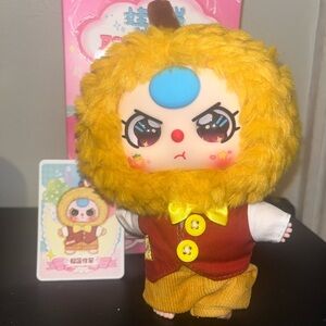 Cute Baby Three Plush Doll with Yellow Fur and Red Outfit